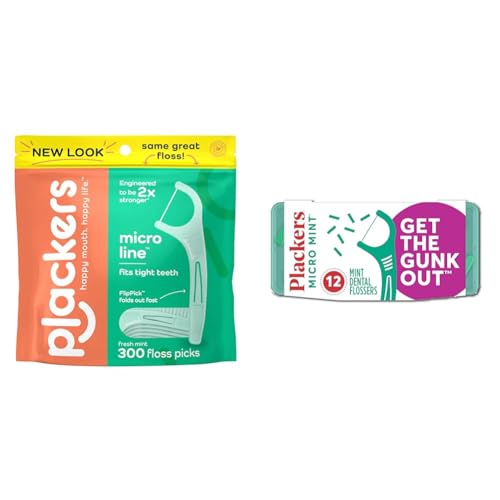 Plackers Micro Mint Dental Floss Picks with Travel Case, 12 Count