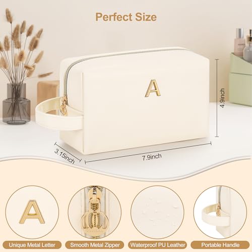 Personalized Initial Makeup Bag - Waterproof PU Leather Cosmetic Travel Pouch