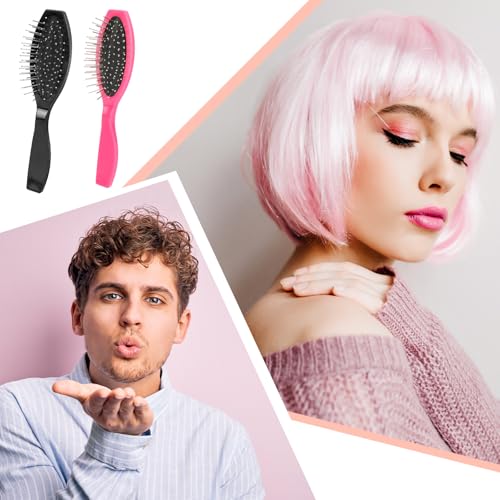 Mozeat 2-Pack Wig Brushes for Synthetic Hair - Black & Rose Red, Lightweight & Durable