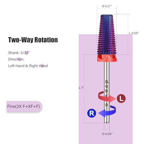 Depvko 5-in-1 Nail Drill Bits Purple Fine-F 3/32" Carbide Two-Way Rotation