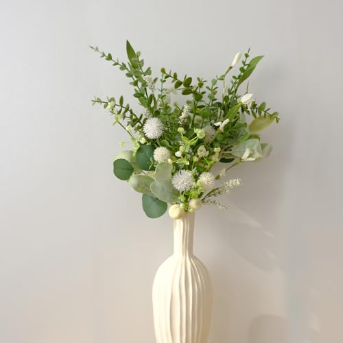 Artificial Eucalyptus Stems with White Florals - Set of 6, 18 Inch