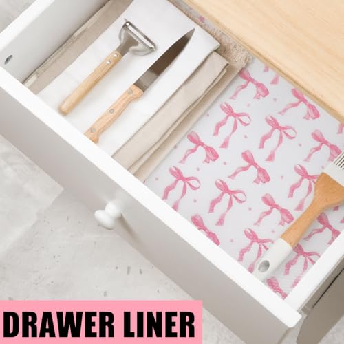 Kathfly Pink Bow Drawer & Shelf Liner - 12 x 118 Inch Waterproof Mat