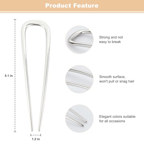 Srevela 3 Pcs U-Shaped Metal French Hair Pins for Buns