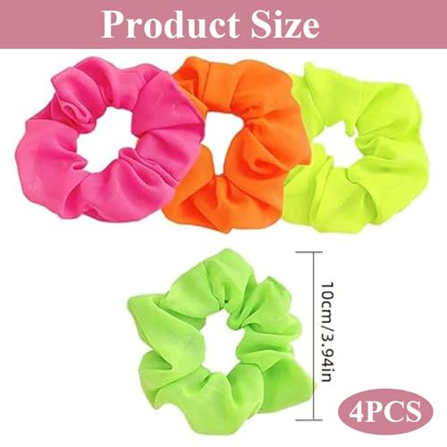 Neon Hair Scrunchies Set - 4 Vibrant Colors for 80s Party