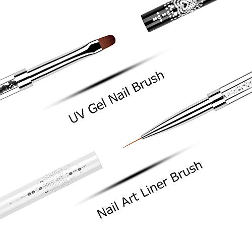 2Pcs Nail Art Brush Set with Rhinestone Handles for Gel & Acrylic Nails