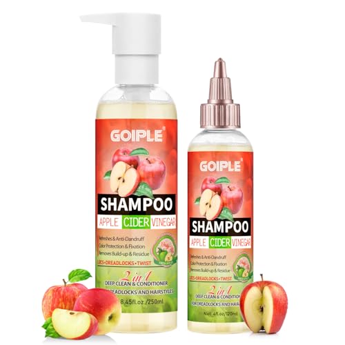 Goiple 2 in 1 Apple Cider Vinegar Shampoo & Conditioner - 12.45 FLOZ - Sulfate Free for Curly Hair, Dreadlocks, and Braids