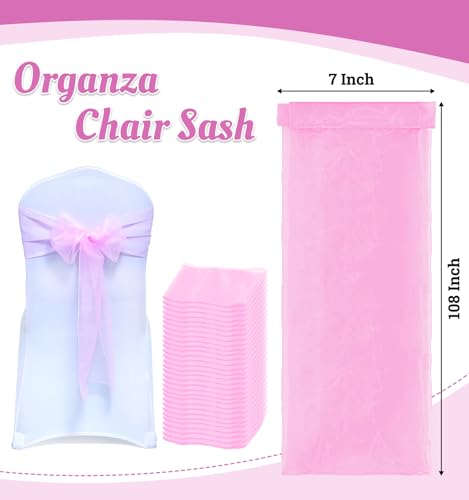 MDS Organza Chair Sashes - Pack of 10 Pink Bows for Weddings & Events
