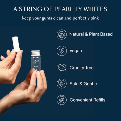 Better & Better Vegan Eco-Friendly Dental Floss in Refillable Glass Jar - 98.4 Feet, Waxed, Plastic-Free, Plant-Based, Zero Waste Oral Care
