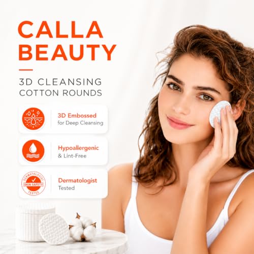 CALLA BEAUTY 400 Count 3D Embossed Cotton Rounds for Face Makeup Removal & Skincare