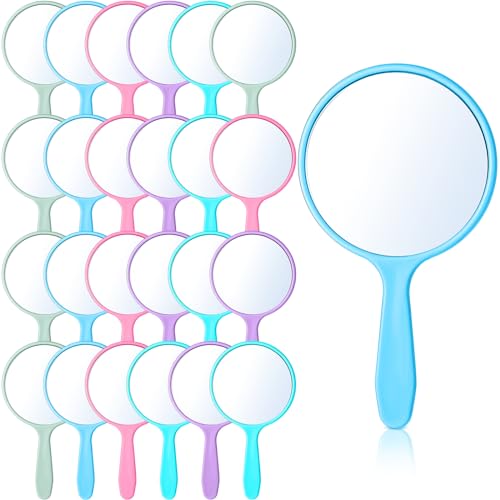 Macaron Color Handheld Mirrors 25 Pcs - Pink, Light Blue, Sky Blue, Green, Purple