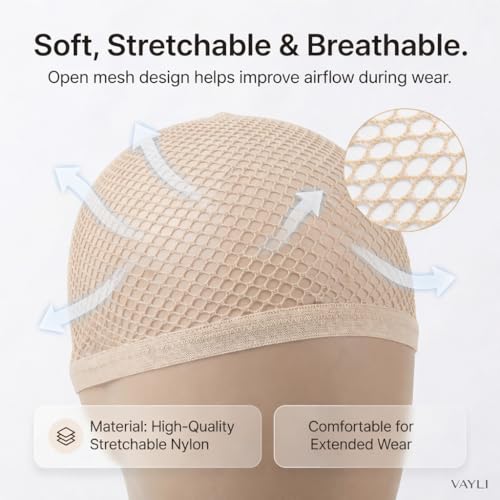 VAYLI Wig Cap Set for Long Hair - 2 Large Breathable Mesh Caps