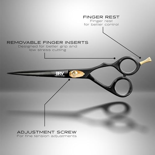 BRV MEN Razor Sharp Hair Scissors 6.5" Hammer Forged, Hand Sharpened, 100% Stainless Steel, Right-Handed, Black