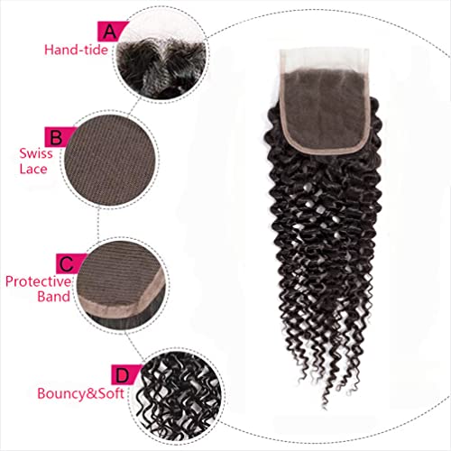Jinhongze 4x4 Kinky Curly Human Hair Lace Closure - 10 Inch Natural Black