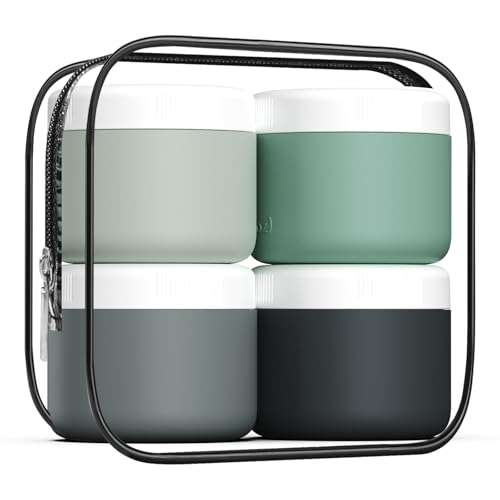 Kuangre 3oz Grey Silicone Travel Containers - Leakproof, BPA-Free, Portable Cosmetic Jars (4 Pack)