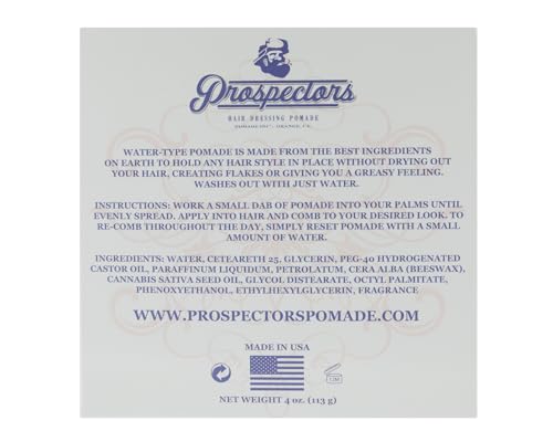 Unscented Prospectors 4 oz. Diamond Hair Pomade - Water Based, Medium Hold & Shine