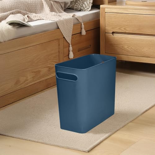 Compact 1.8 Gallon Plastic Trash Can - Blue Wastebasket for Home & Office