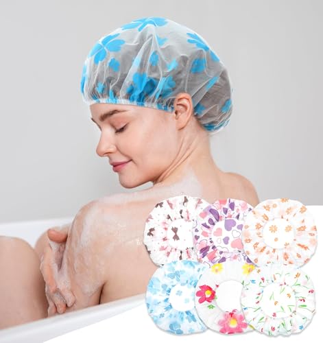 Kids Shower Cap Set - 6 Reusable Cartoon Caps for Girls