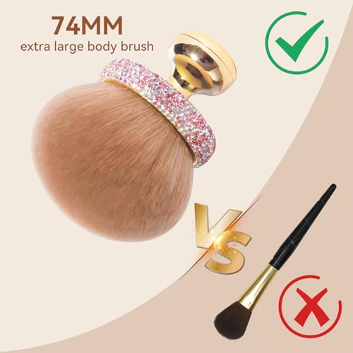 Diamond Extra Large Kabuki Brush for Self Tanner - 3 Inch Oval Makeup Brush with Drawstring Bag