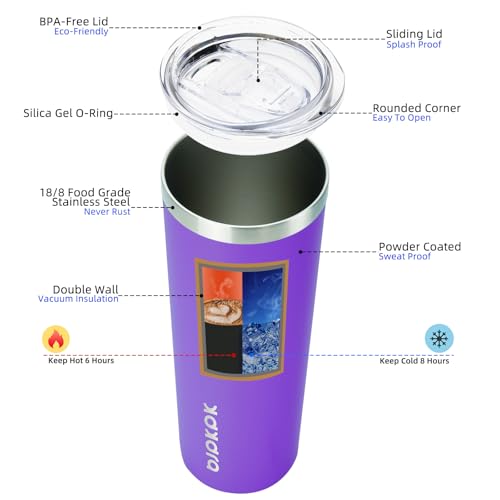 20 oz Insulated Stainless Steel Tumbler with Lid & Straw - Purple
