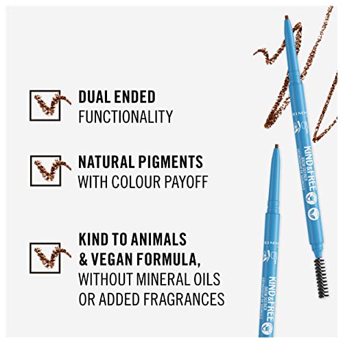 Rimmel Kind & Free Dual-Ended Brow Definer Pencil, 002 Taupe (Pack of 2)