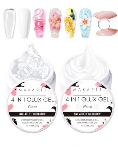 Makartt 4-in-1 3D Gel Nail Art Kit - Clear & White Sculpting Builder Gel