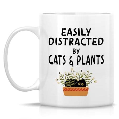 Funny Cat and Plant Lover Mug - 11 Oz Ceramic Coffee Cup Gift