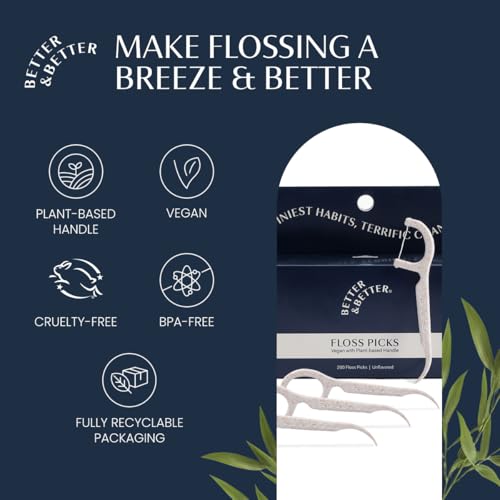 Better & Better Biodegradable Vegan Floss Picks - 200 Count
