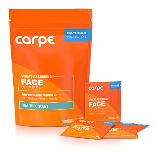 Carpe Sweat Absorbing Face Wipes with Witch Hazel & Tea Tree - 15 Count