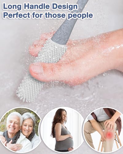 2 Sets Toe & Foot Cleaning Brushes with Long Handle & Silicone Soft Scrubber