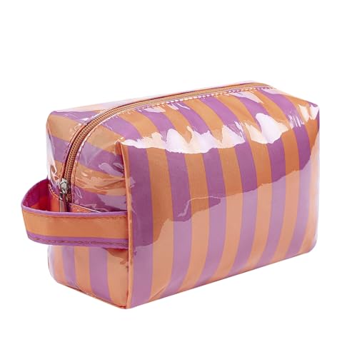 RSRSLEII Waterproof Clear Striped Travel Makeup Bag 03Orange&Purple