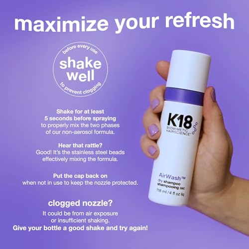 K18 AirWash¢â Dry Shampoo, Non-Aerosol, Balances Scalp & Controls Excess Oil Production