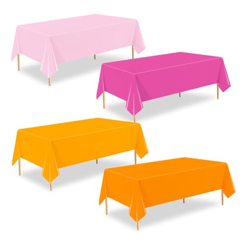 Disposable Tablecloths - 4 Pack Pink & Orange, 54 x 108 Inch for Parties