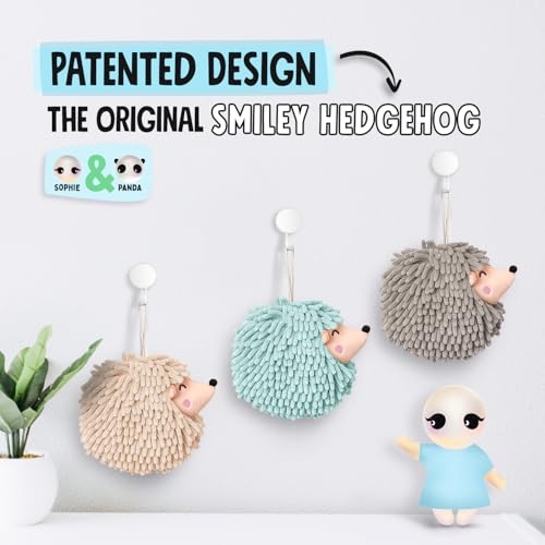 Sophie & Panda Fuzzy Ball Hand Towels - Smiley Hedgehog Set (2-Pack)