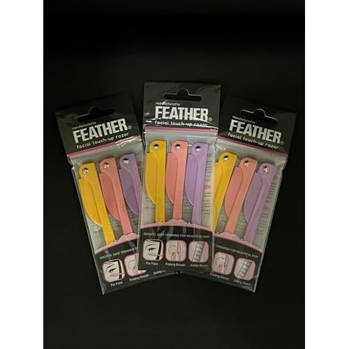 Feather Flamingo Facial Touch Up Stainless Steel Razor for Eyebrow and Face Hair Removal - 3 Pack | Foldable and Long-Lasting