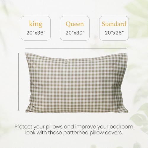 King Size Tan Gingham Pillowcase Set - Soft Microfiber, 20x36