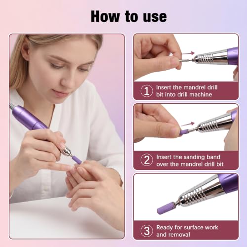Rolybag Nail Drill Bits Mini Sanding Bands Set - 100 Pcs, 80-240 Grit
