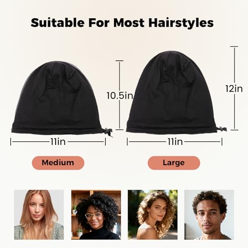 Koeuoi Adjustable Satin-Lined Silk Sleep Cap for Women Men - Black, Medium