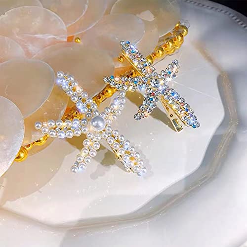 8Pcs Starfish Seashell Hair Clips with Pearls & Rhinestones - Bridal Wedding Hair Accessories