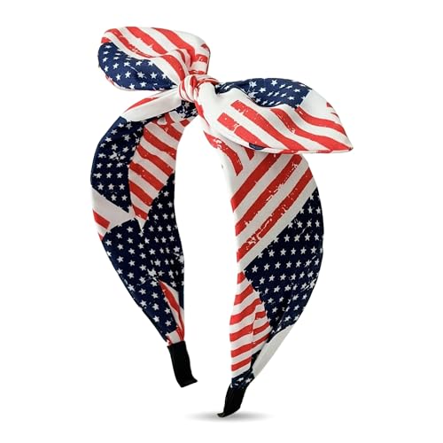 SEVSOASEVK Bule American Flag Headbands with Patriotic Bows - 4th of July Accessories