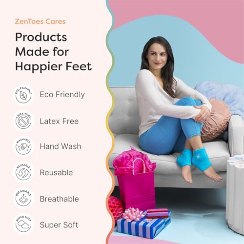 ZenToes Moisturizing Heel Socks with Gel Lining - Snowflake Pattern, Regular & Blue/White