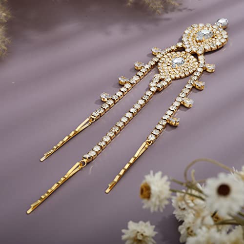 Gold Bridal Forehead Headpiece for Wedding with Rhinestones and Tassels - Xerling