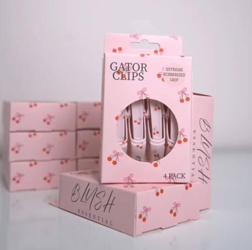 Blush Essentials Professional Alligator Hair Clips 4pk Bow & Cherry Design - Hair Sectioning Clips for Styling