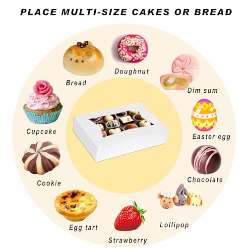 Yeplan 10-Pack Bakery Boxes with Window, 12x8x2.5 Inch Treat Boxes