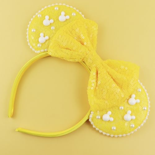 Yellow Sequin Mouse Ears Headband with Pearl - LIHELEI Costume Accessory