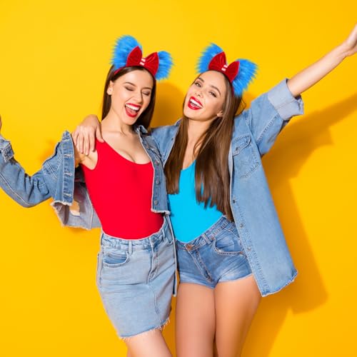 Canlierr Halloween Blue and Red Bow Headband - Back to School Hair Accessory (Variation 2)