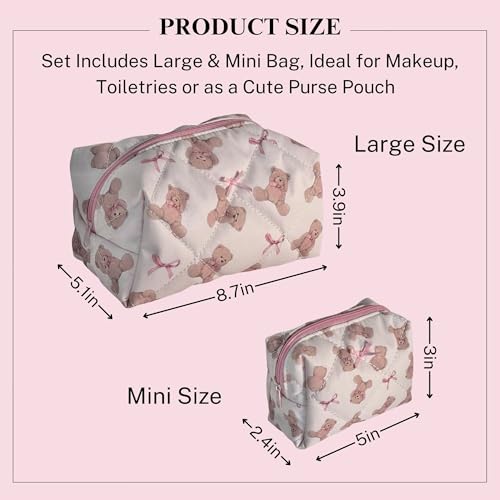 Cherry Ever After Quilted Teddy Bow Makeup Bag Set - 2 Piece Coquette Pouch