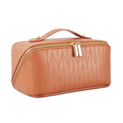 Large Capacity Wheat-Brown Travel Makeup Bag - Waterproof Organizer