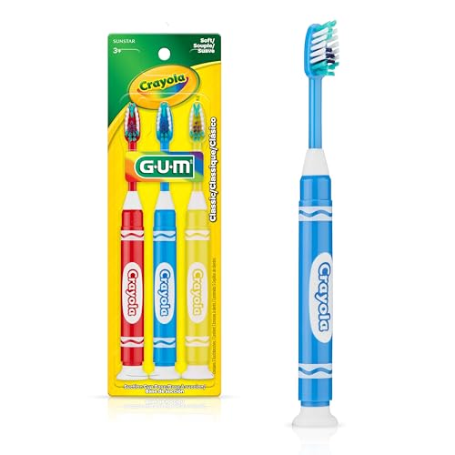 GUM Crayola Marker Kids Toothbrush, Soft Bristles, 3 Count (Ages 3+), 3 Pack