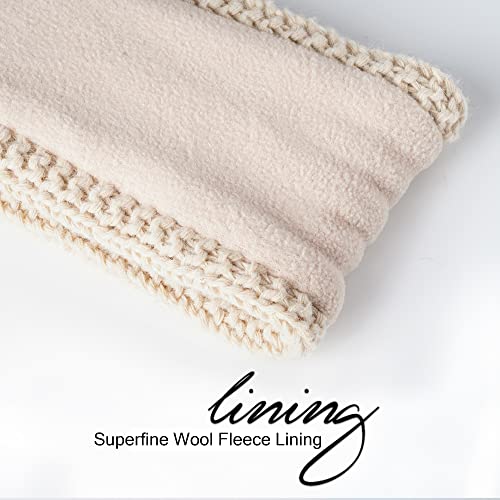 Winter Headbands for Women - Wool Ear Warmers (Black + Beige) - Thick & Fleece Lined