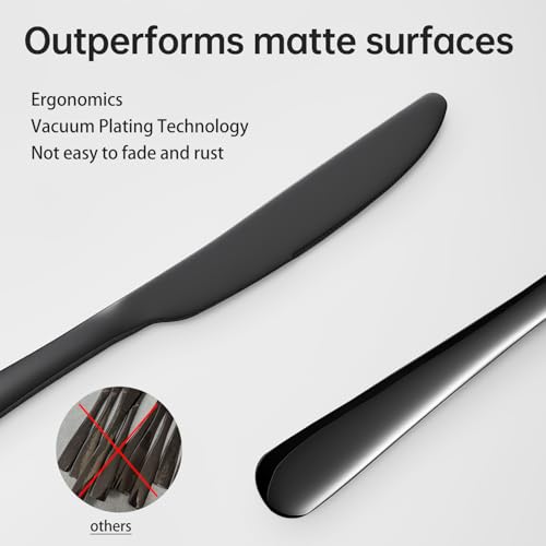 Set of 6 Stainless Steel Butter Knives - 9 Inch Black Silverware